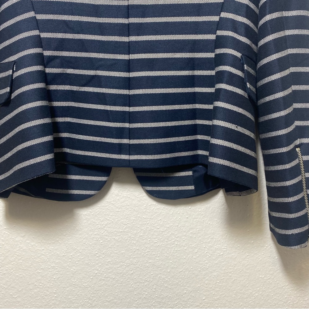 Zara Blue Striped Peplum Pocket Career Blazer Jacket, Large NEW - Picture 9 of 14